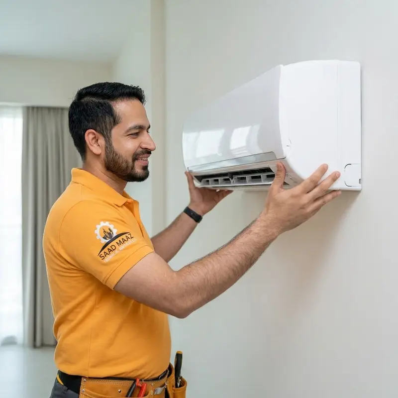 HVAC engineers checking refrigerant line pressures after split AC installation